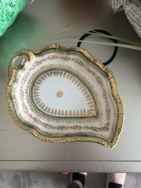 Vintage Gold-Trim Floral Porcelain Trinket Tray